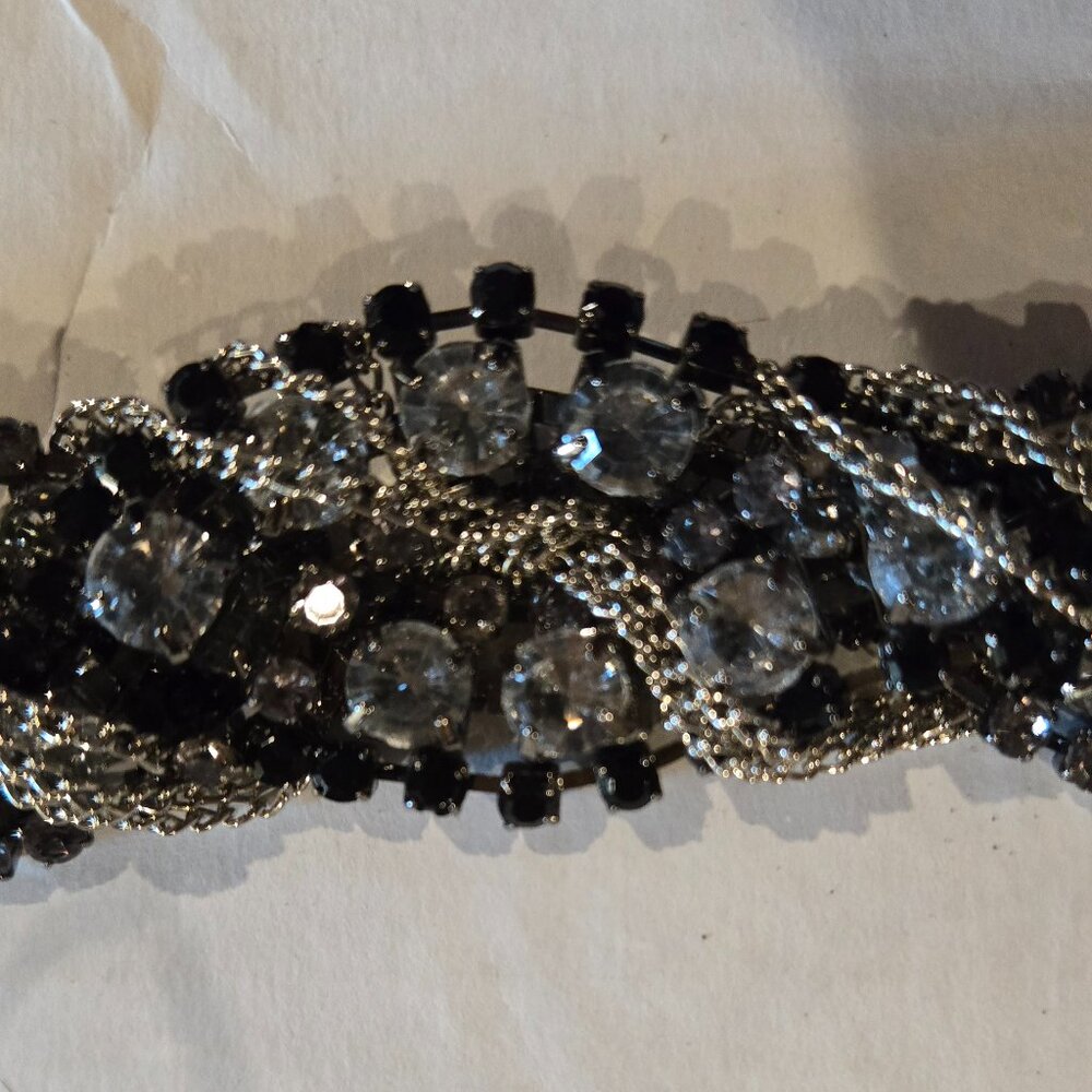 White House Black Market Black & Silver Leather Rhinestone Belt